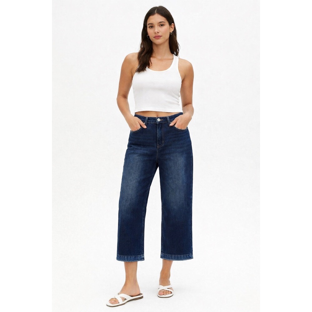 NWT Free‎ Assembly Womens Wide Leg Released Hem Jeans Dark Indigo Wash Sz 12 NEW